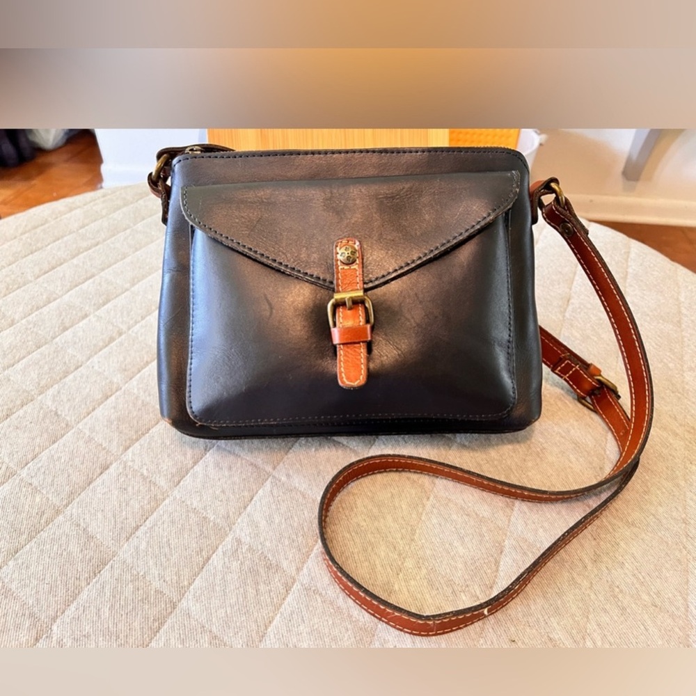 PATRICIA NASH Avellino Blue & Brown Leather Crossbody Bag Adj Strap Orig$170